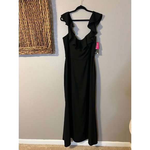 MSK Maxi Long Dress XL Black Flutter Off Shoulder Washable Wedding Cruise NWT - Picture 12 of 13